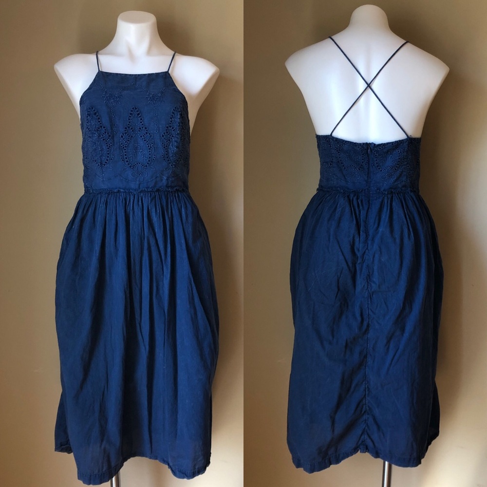 Lucky Brand Navy Cotton Embroidered Sundress Med